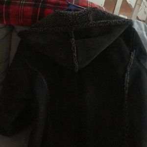 Black Ladies XL long coat with hood . Very warm!